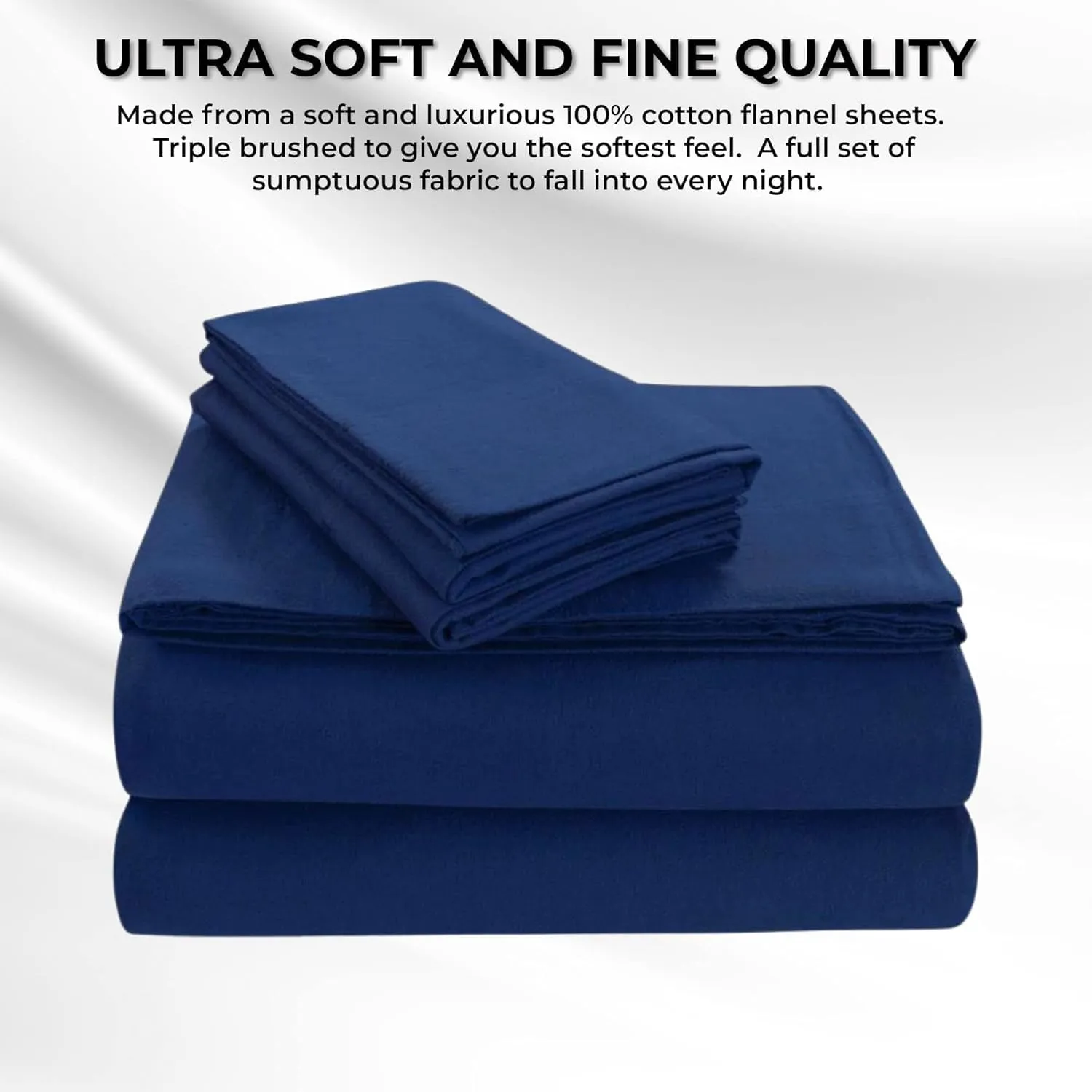 Tribeca Living Queen Luxury Solid Flannel Generous Size Flat Sheet, Dark Blue