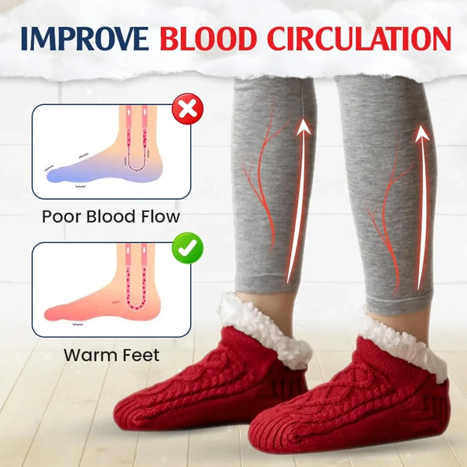 Truecups Fleece Socks, Fleecesox - Fleece-Lined Non-slip Thermal Slippers Socks, V-Mouth Fuzzy Socks with Grippers for Women Men