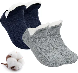 Truecups Fleece Socks, Fleecesox - Fleece-Lined Non-slip Thermal Slippers Socks, V-Mouth Fuzzy Socks with Grippers for Women Men