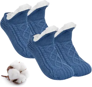Truecups Fleece Socks, Fleecesox - Fleece-Lined Non-slip Thermal Slippers Socks, V-Mouth Fuzzy Socks with Grippers for Women Men