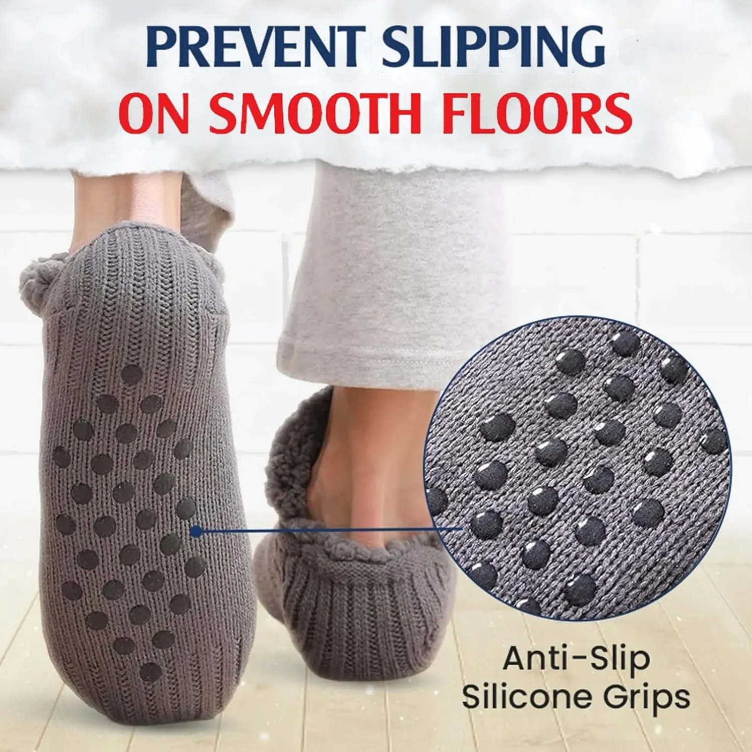 Truecups Fleece Socks, Fleecesox - Fleece-Lined Non-slip Thermal Slippers Socks, V-Mouth Fuzzy Socks with Grippers for Women Men