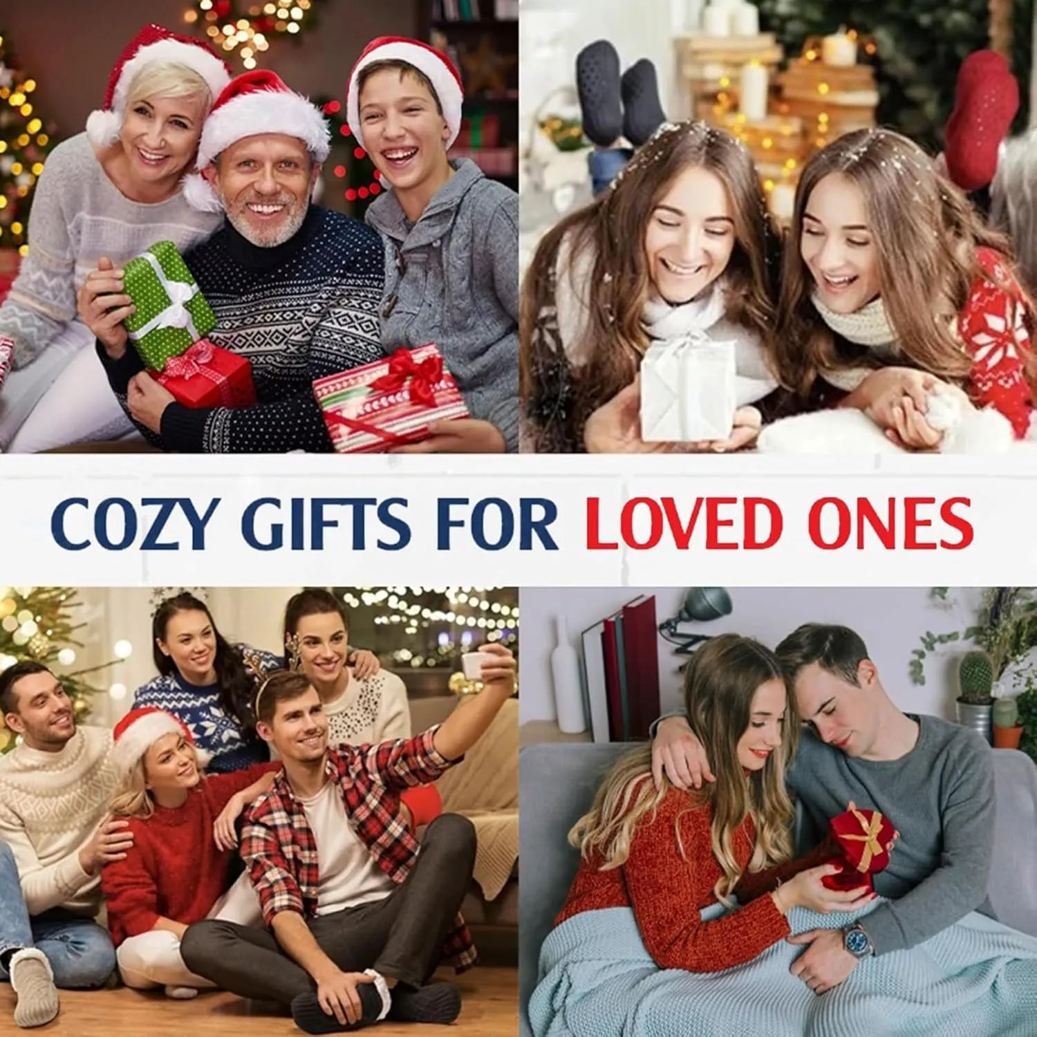 Truecups Fleece Socks, Fleecesox - Fleece-Lined Non-slip Thermal Slippers Socks, V-Mouth Fuzzy Socks with Grippers for Women Men