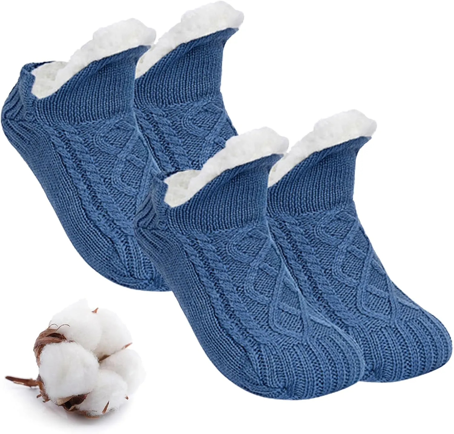 Truecups Fleece Socks, Fleecesox - Fleece-Lined Non-slip Thermal Slippers Socks, V-Mouth Fuzzy Socks with Grippers for Women Men
