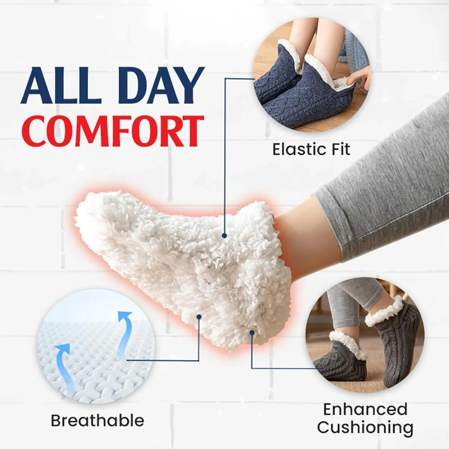 Truecups Fleece Socks, Fleecesox - Fleece-Lined Non-slip Thermal Slippers Socks, V-Mouth Fuzzy Socks with Grippers for Women Men
