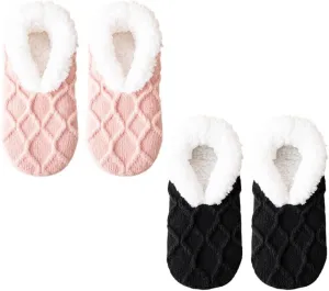 Truecups Socks, Fleece Lined Non-Slip Thermal Slippers Socks, V-Mouth Fluffy Slipper Socks, House Socks for Women