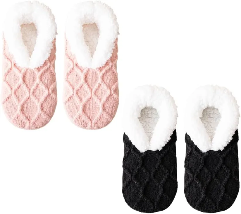 Truecups Socks, Fleece Lined Non-Slip Thermal Slippers Socks, V-Mouth Fluffy Slipper Socks, House Socks for Women
