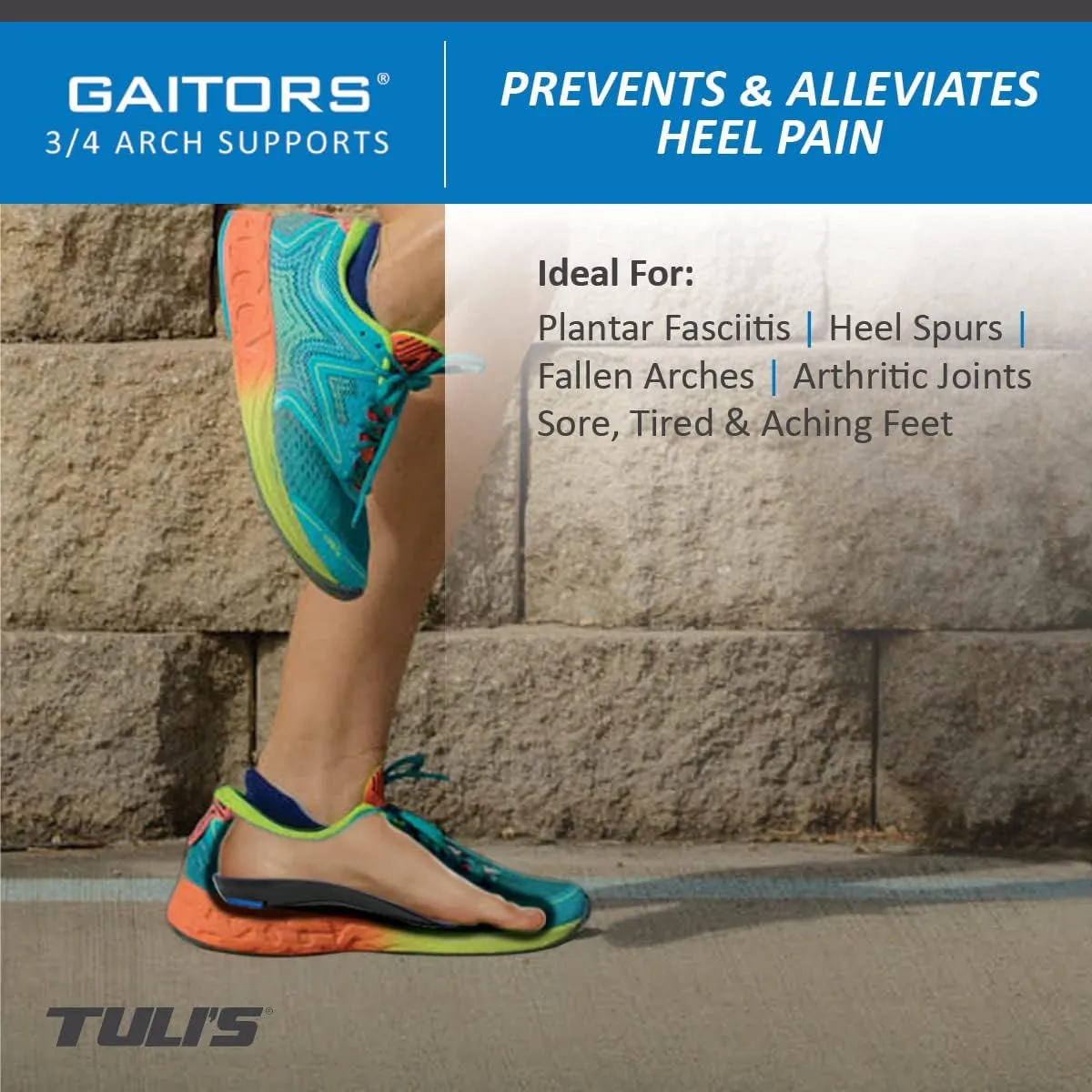 Tuli's Gaitors 3/4 Length Premium Arch Support Orthotic Insoles for Plantar Fasciitis and Fallen Arches, Small