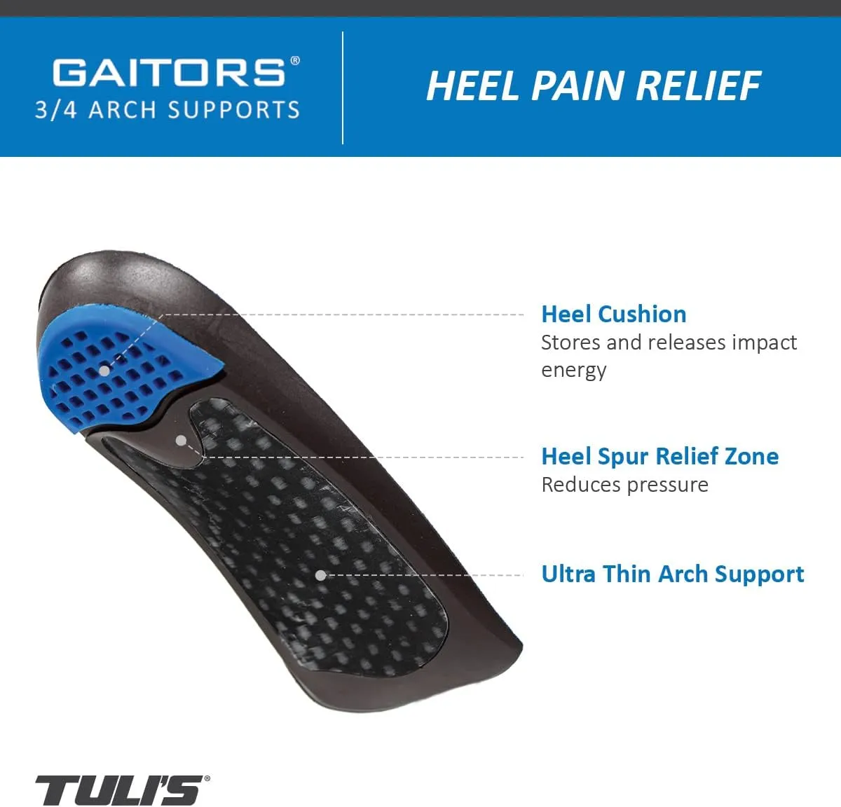 Tuli's Gaitors 3/4 Length Premium Arch Support Orthotic Insoles for Plantar Fasciitis and Fallen Arches, Small