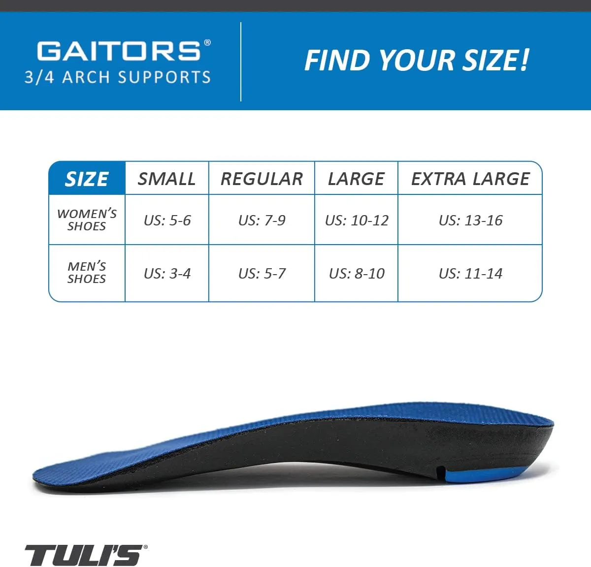Tuli's Gaitors 3/4 Length Premium Arch Support Orthotic Insoles for Plantar Fasciitis and Fallen Arches, Small