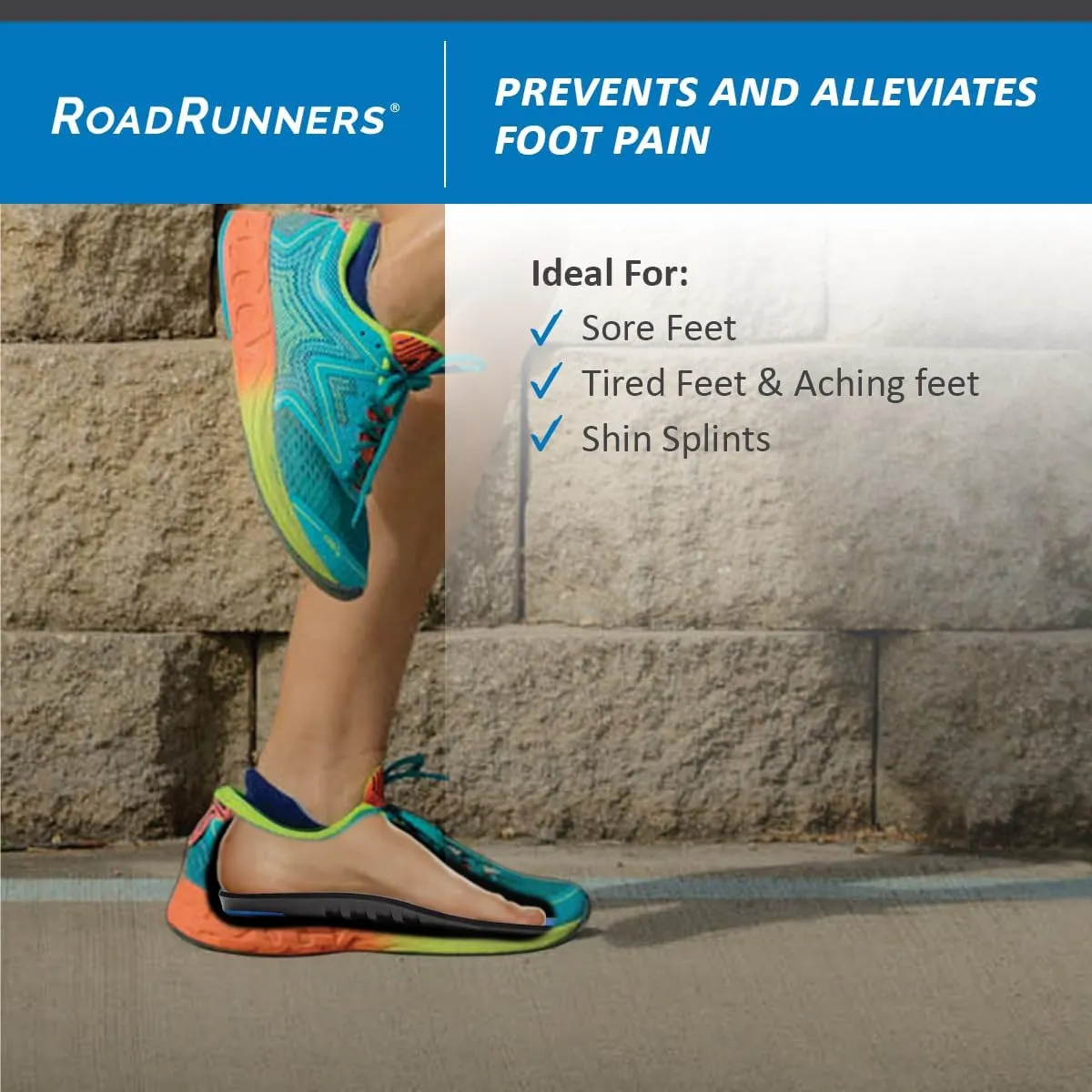 Tuli's RoadRunners, Shoe Replacement Arch Support Insoles with Shock Absorption and Cushioning, Small