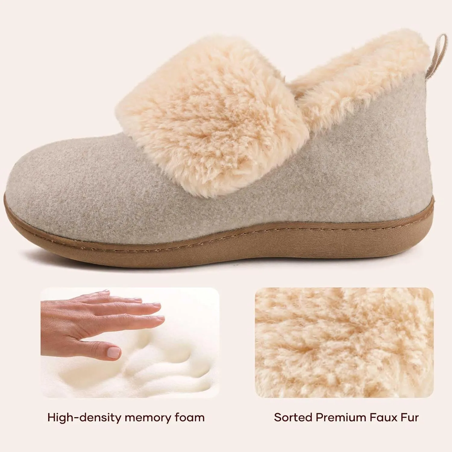 ULTRAIDEAS Women's Warm Slippers with Back, Ladies Slippers for Winter, Cosy Bootie Furry Slipper