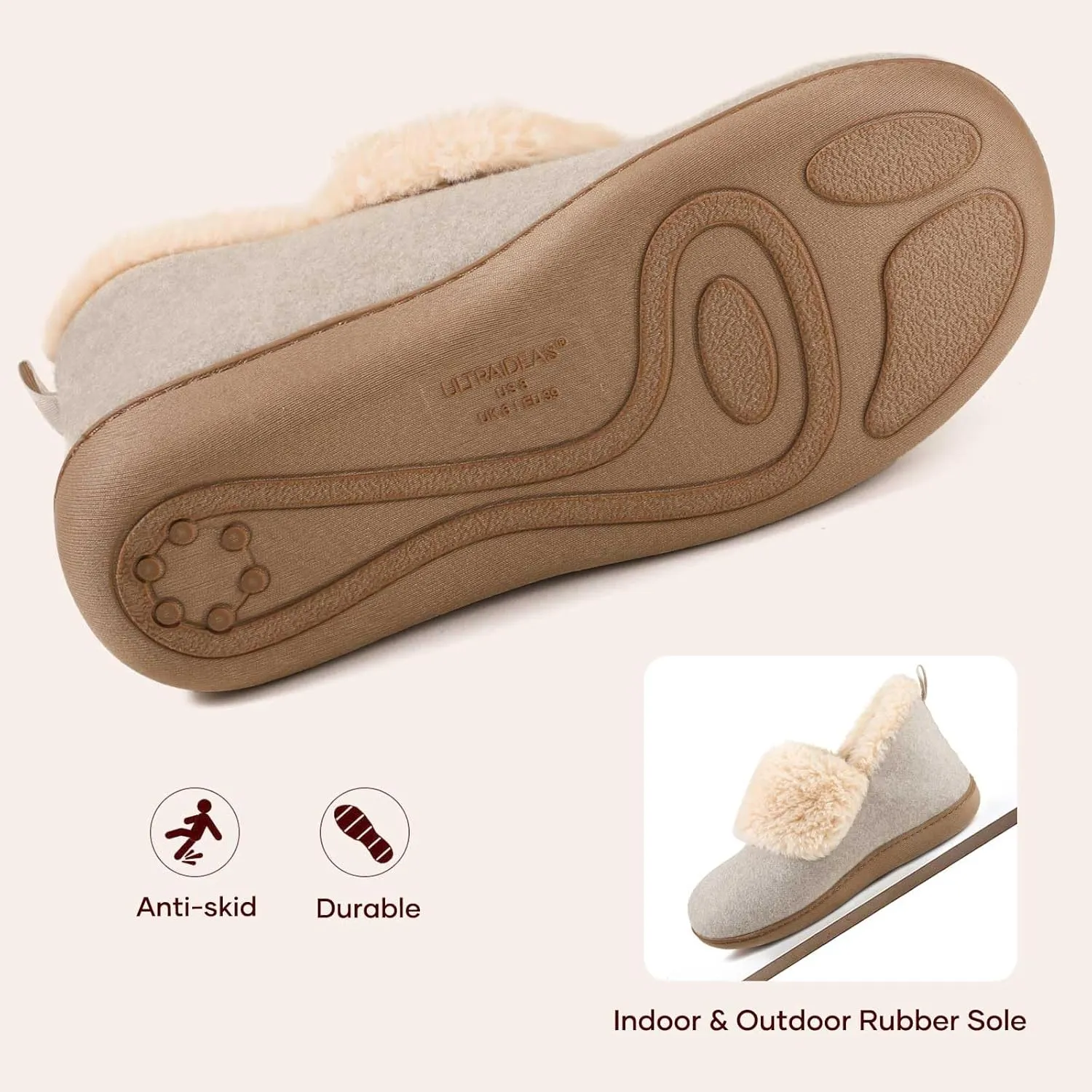 ULTRAIDEAS Women's Warm Slippers with Back, Ladies Slippers for Winter, Cosy Bootie Furry Slipper