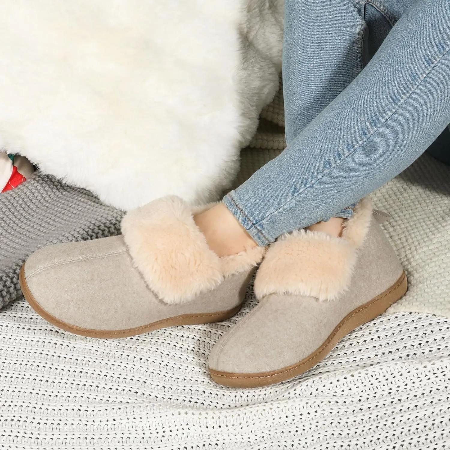 ULTRAIDEAS Women's Warm Slippers with Back, Ladies Slippers for Winter, Cosy Bootie Furry Slipper