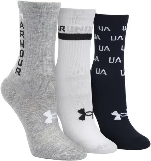 Under Armour Crew Socks, 3-Pairs, Black/Gray/White, Shoe Size 8.5-13