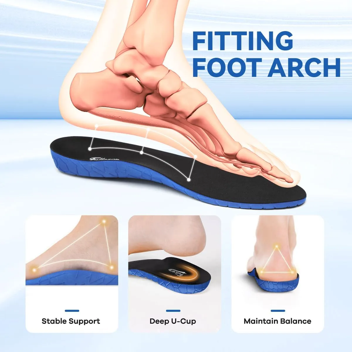 Unisex Comfort Cushioned Shoe Insole Arch Support Orthotics Work Boots Insert Providing Excellent Shock Absorption Pain Relief Men Women Plantar Fasciitis Insoles