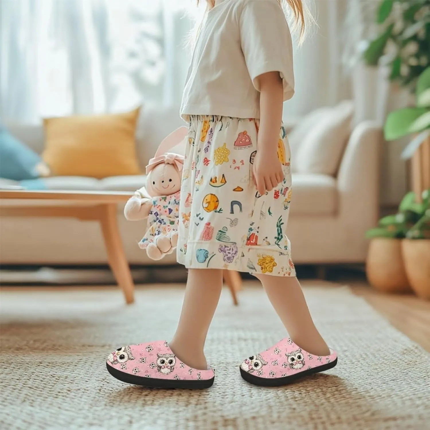 Unisex Kids Cute Cotton Slipper Winter Slipper Cozy Warm Plush Slipper Indoor Shoes Non-Slip Fleece Slipper US 9-15