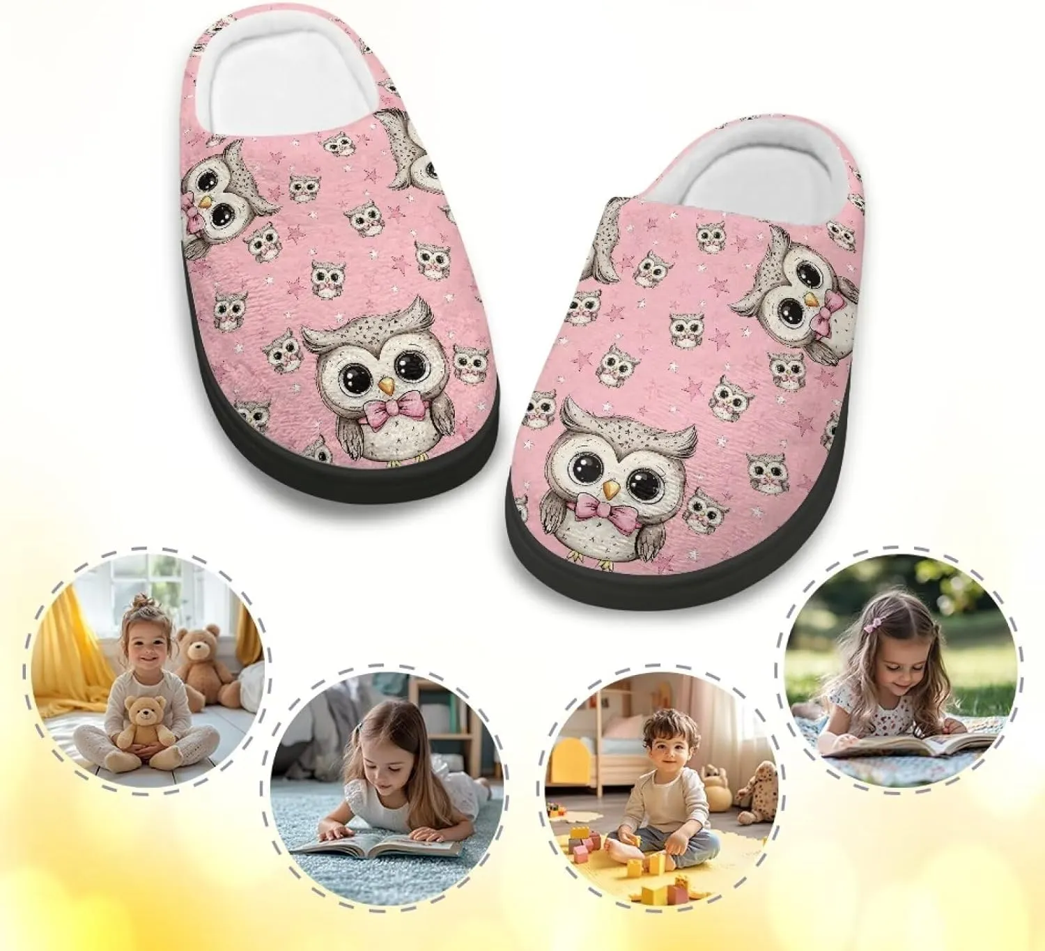 Unisex Kids Cute Cotton Slipper Winter Slipper Cozy Warm Plush Slipper Indoor Shoes Non-Slip Fleece Slipper US 9-15