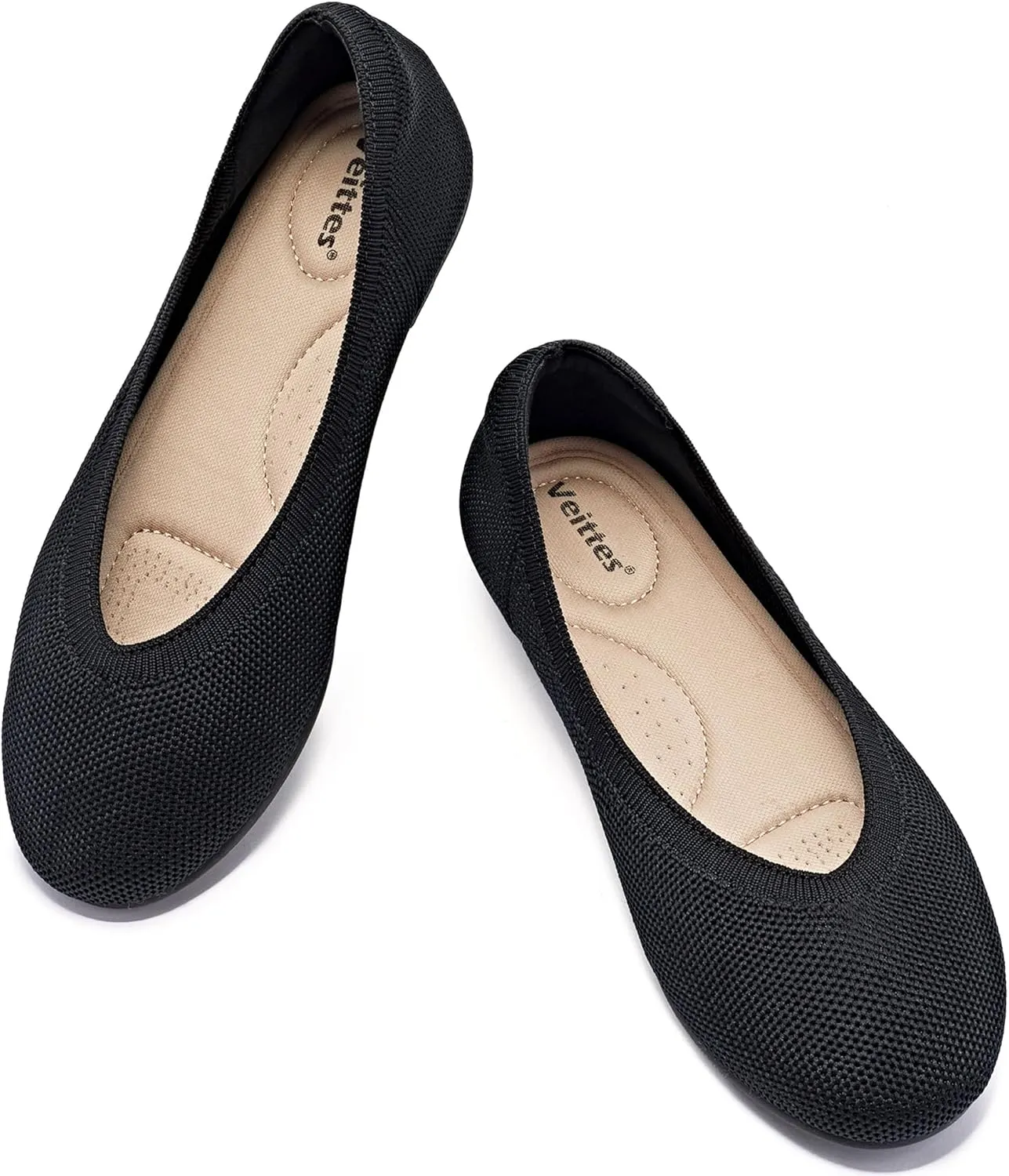 Veittes Women's Wide Width Flats Shoes, Ladies Fashion Comfortable Breathable Office Ballet Flats Shoes.