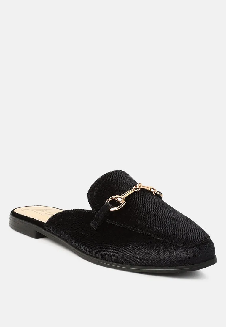 Velvet Buckled Flat Mules By Ruw