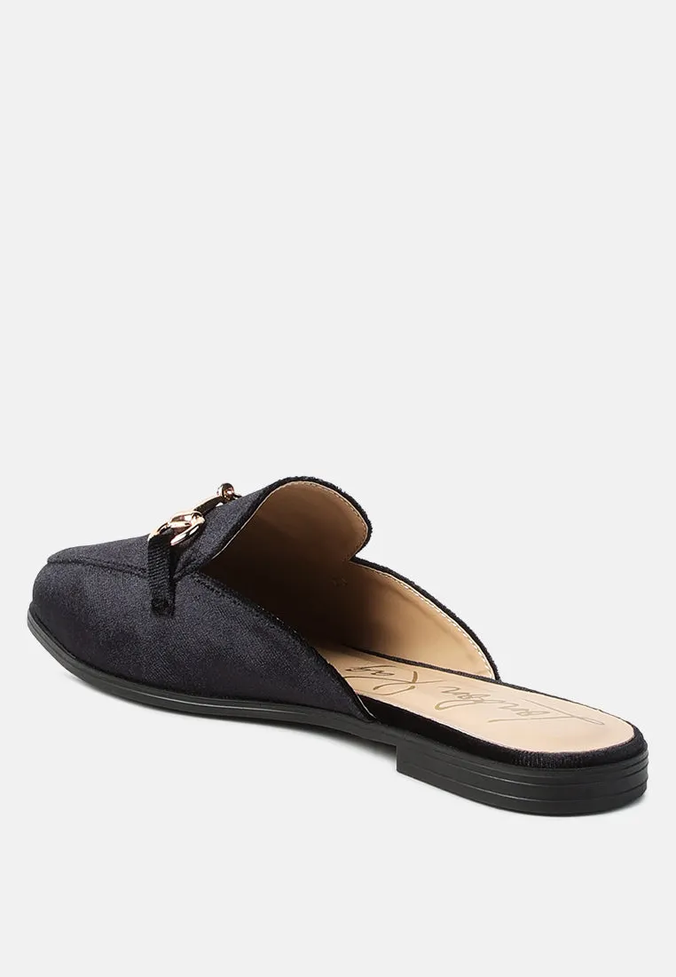 Velvet Buckled Flat Mules By Ruw
