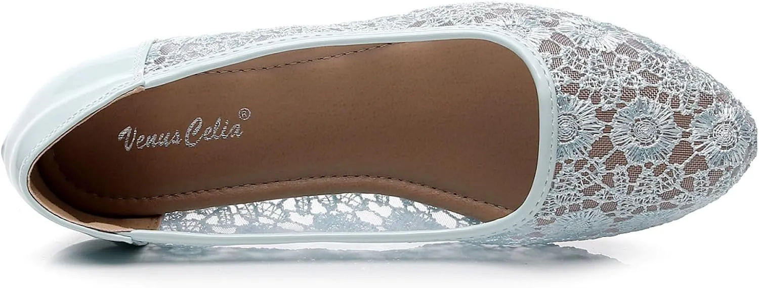 VenusCelia Women's Serenity Breathable Lace Upper Flat