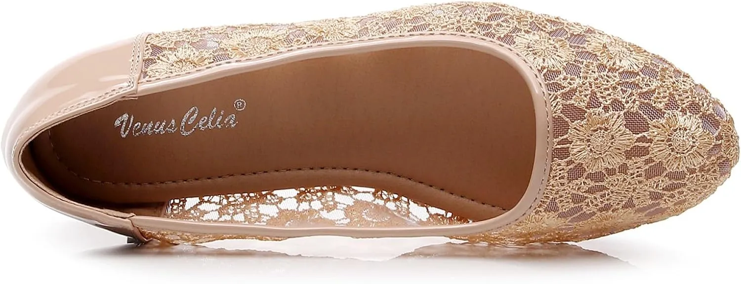 VenusCelia Women's Serenity Breathable Lace Upper Flat