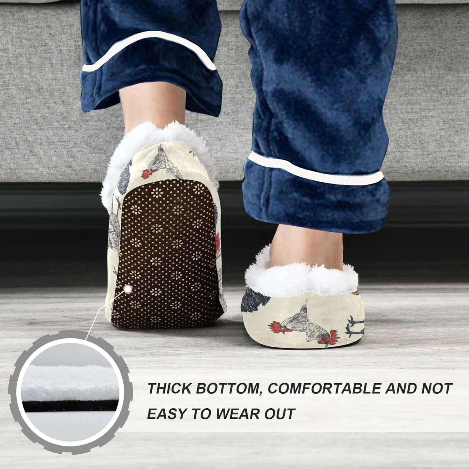 Vintage Rooster Chicken Kids Slippers for Boys Girls