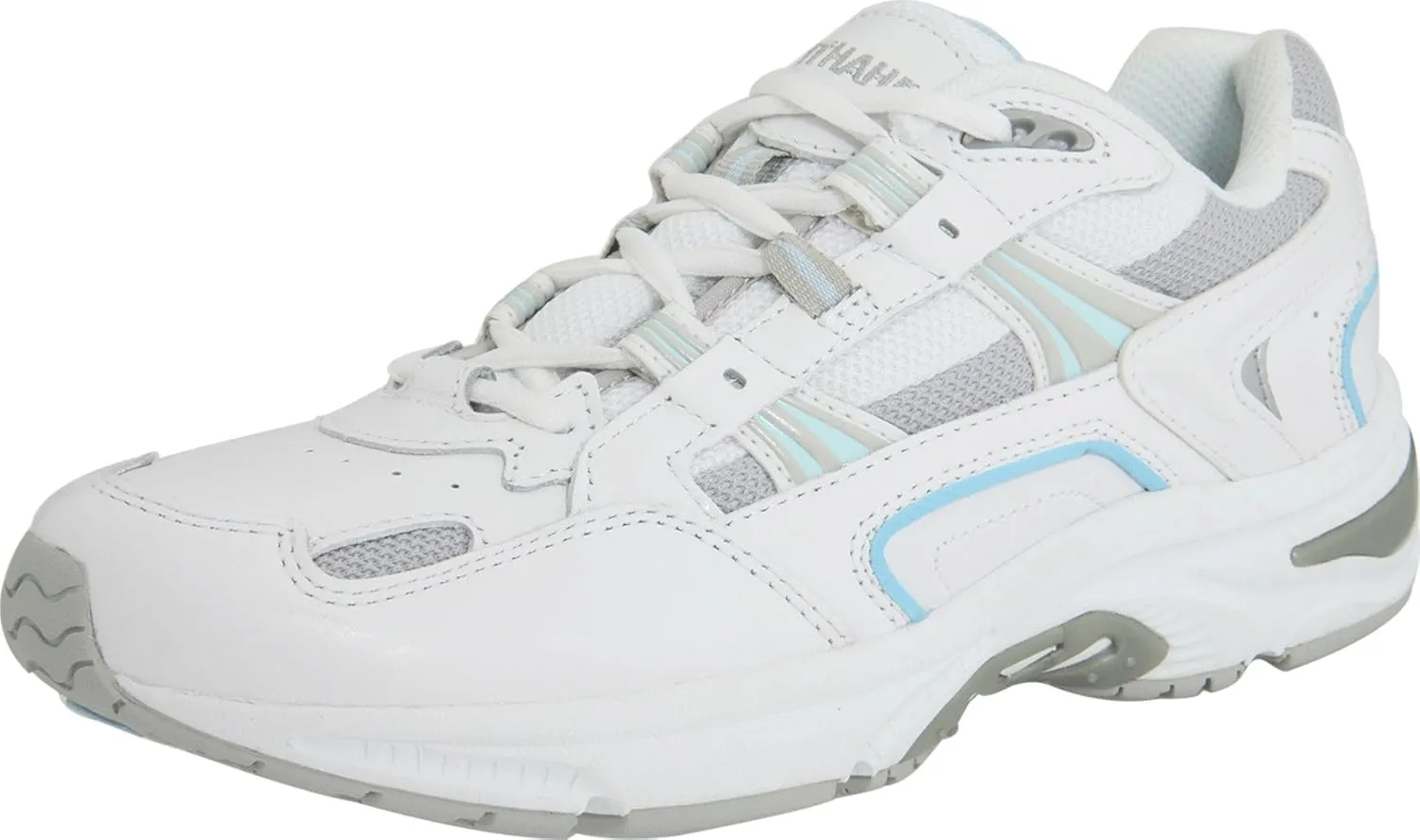 Vionic Women's Walker Classic Walking Shoes with Concealed Orthotic Arch Support White and Blue Leather 6 Medium US