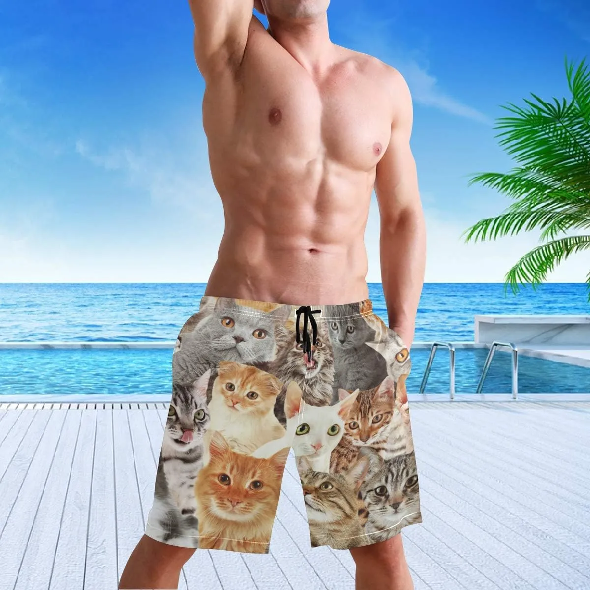 visesunny Stylish Mens Swim Trunks Quick Dry Beachwear Sports Swim Board Shorts Holiday Party Bathing Suits