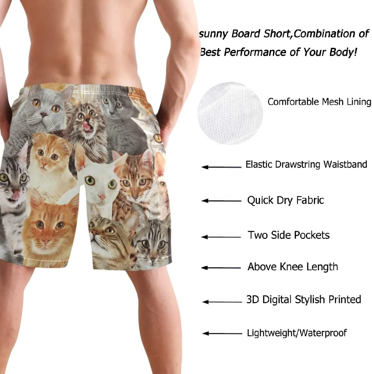 visesunny Stylish Mens Swim Trunks Quick Dry Beachwear Sports Swim Board Shorts Holiday Party Bathing Suits
