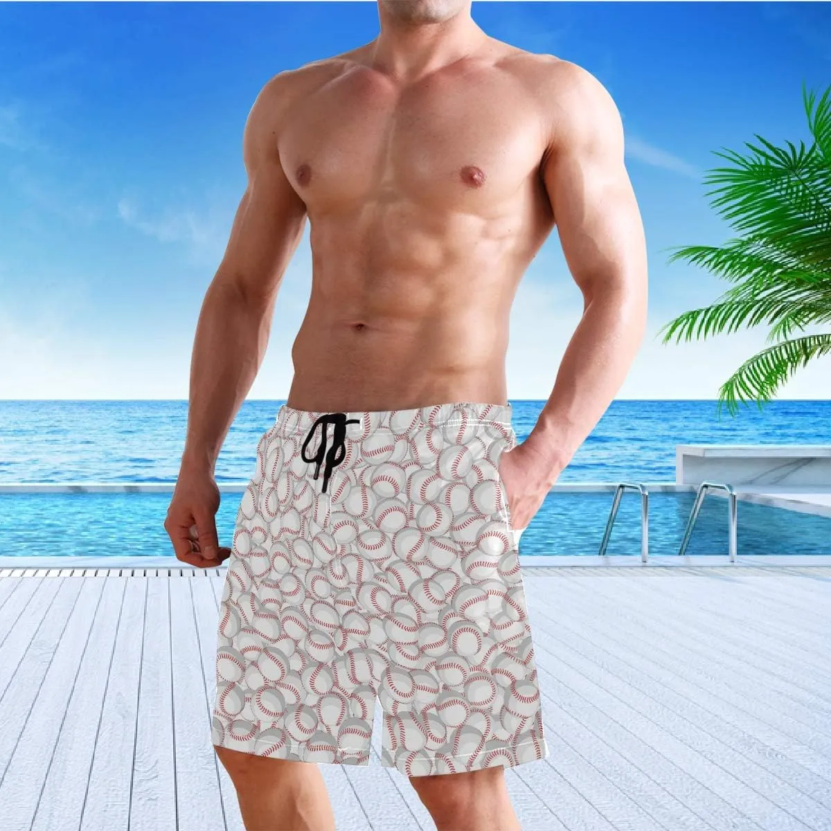visesunny Stylish Mens Swim Trunks Quick Dry Beachwear Sports Swim Board Shorts Holiday Party Bathing Suits