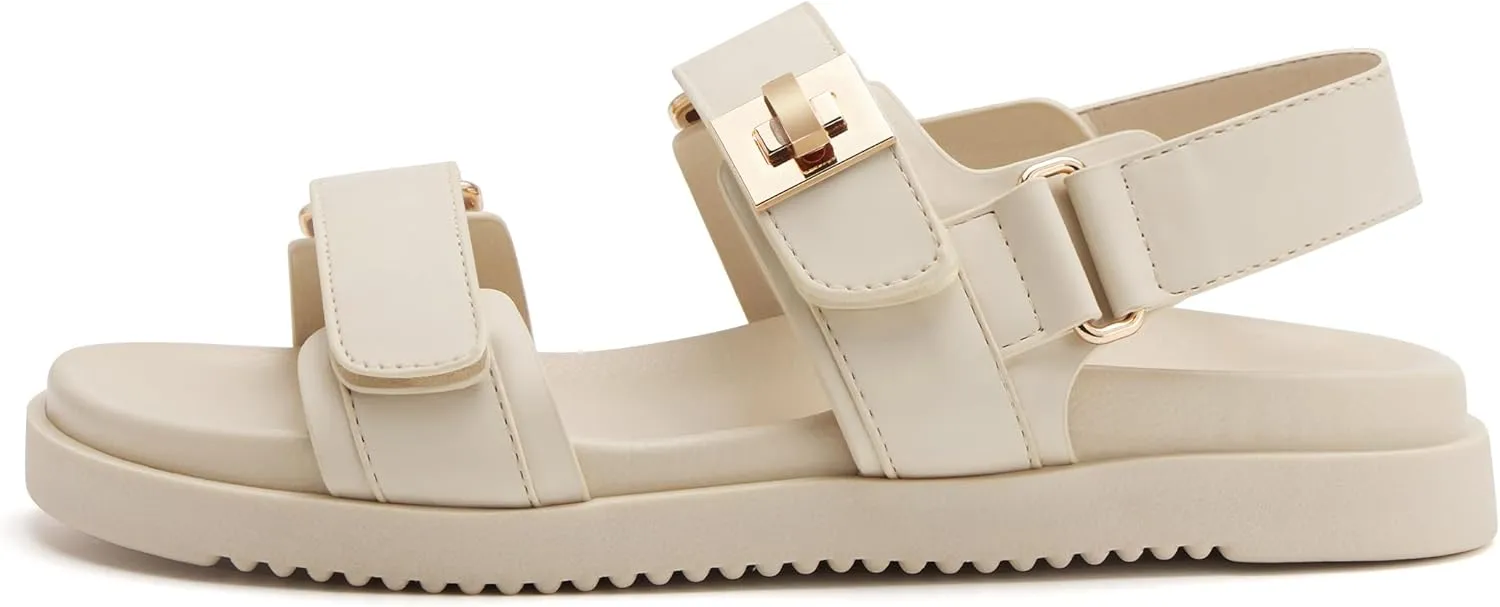 vodvob Women’s Flat Sandals with Soft Cushioned Footbed Open Toe Slides Adjustable Slip On Slippers for Summer