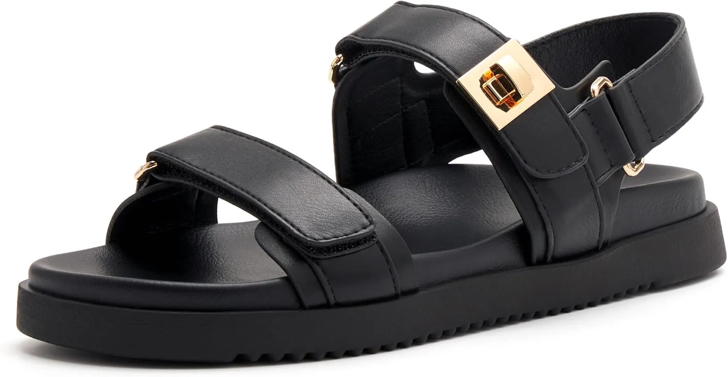 vodvob Women’s Flat Sandals with Soft Cushioned Footbed Open Toe Slides Adjustable Slip On Slippers for Summer