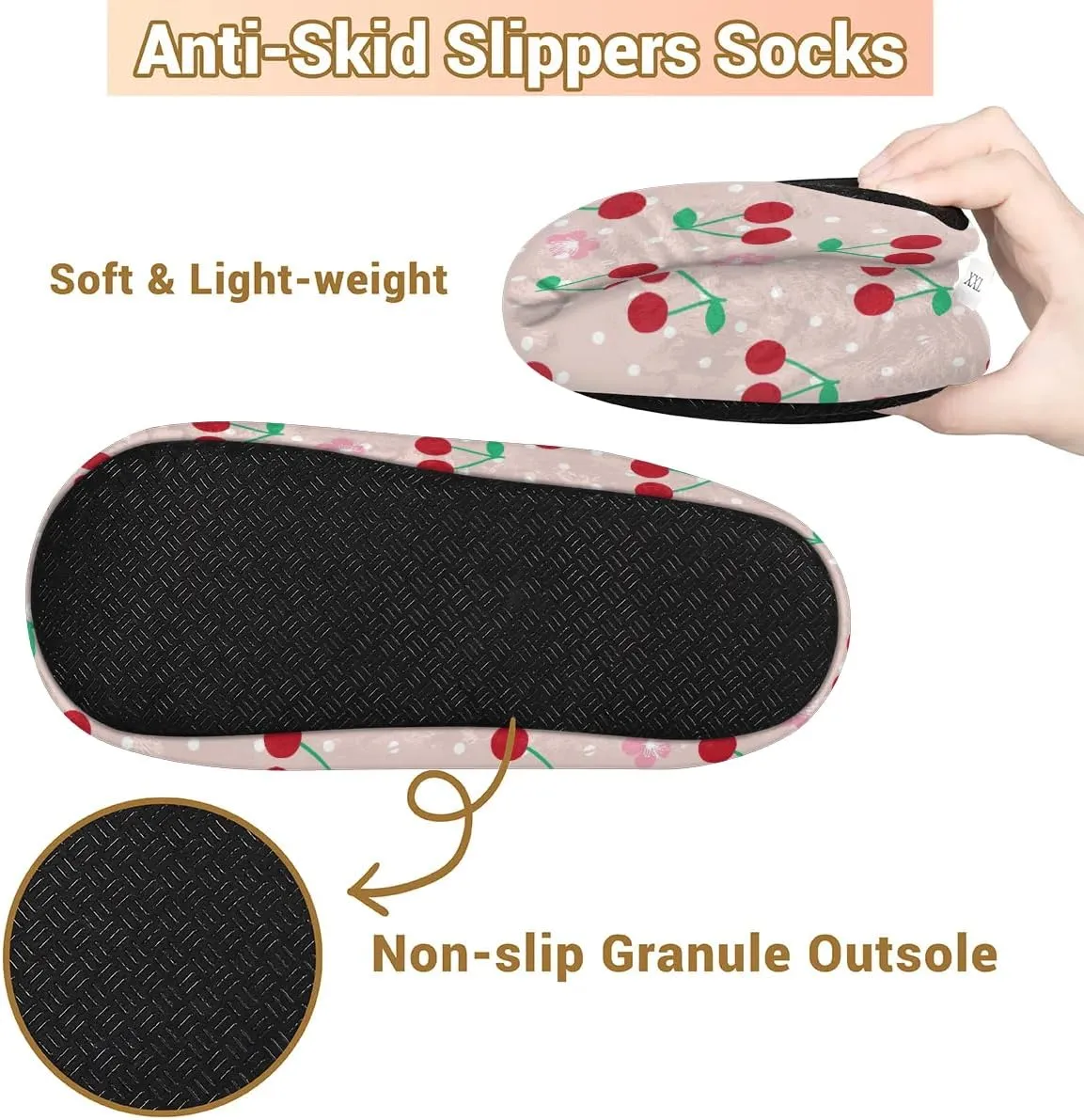 Watercolor Cherry Flower Dots Slipper for Women and Men Non-Slip Fuzzy Slipper Socks Memory Foam Slippers Winter Warm Home Slippers Fur Lining
