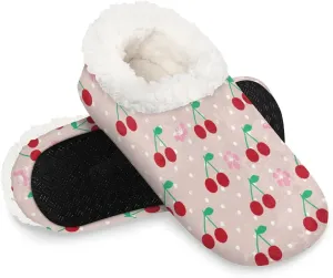 Watercolor Cherry Flower Dots Slipper for Women and Men Non-Slip Fuzzy Slipper Socks Memory Foam Slippers Winter Warm Home Slippers Fur Lining