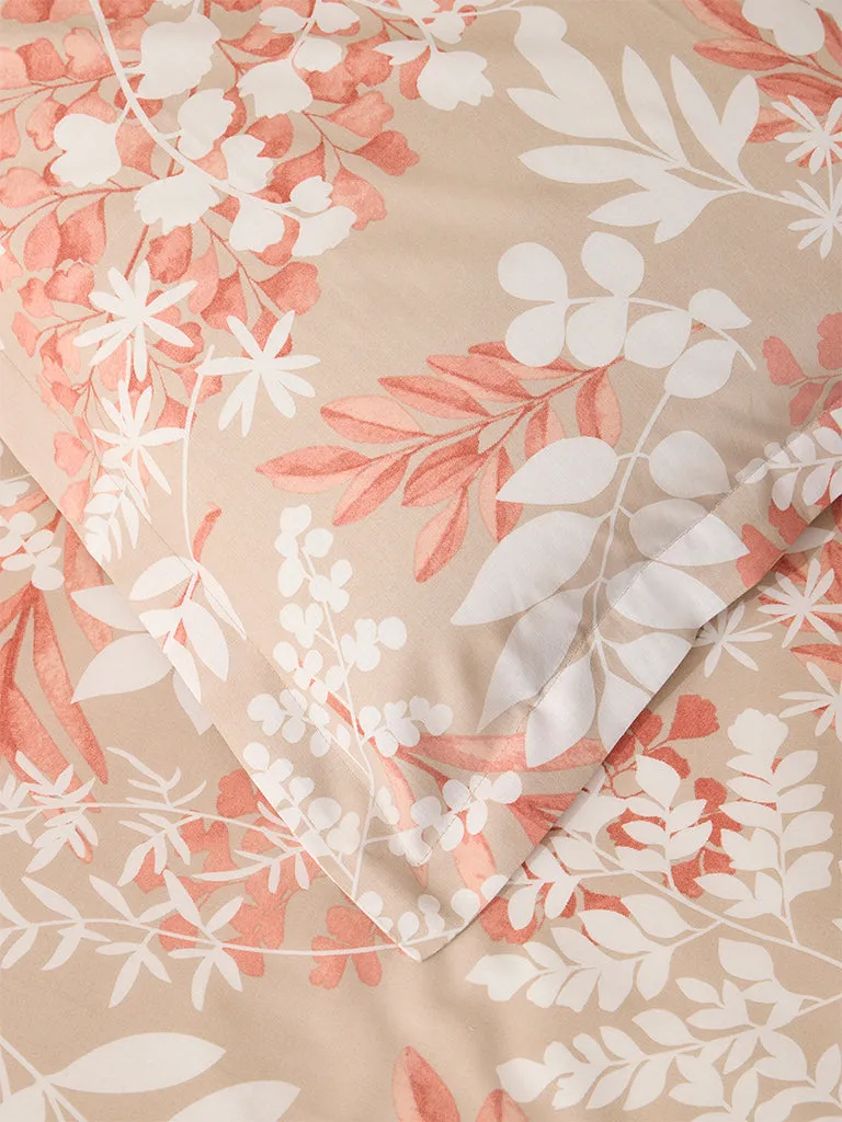 Westside Home Beige Botanical Queen Bed Flat Sheet and Pillowcase Set
