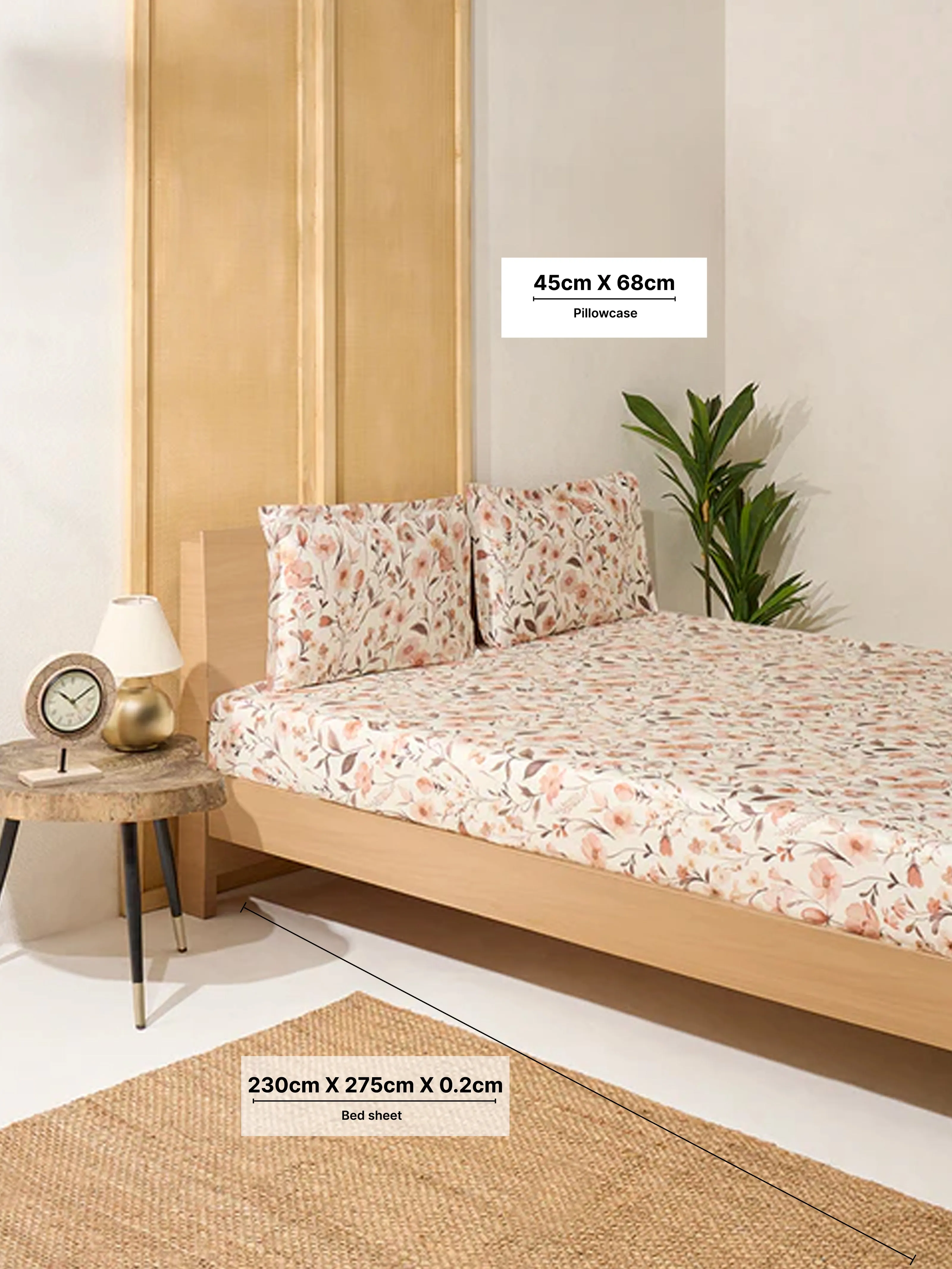Westside Home Rust Botanical Queen Bed Flat Sheet and Pillowcase Set