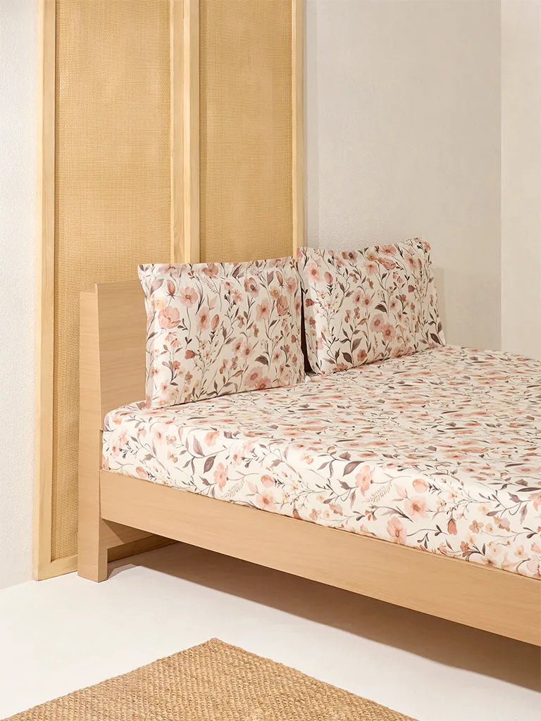 Westside Home Rust Botanical Queen Bed Flat Sheet and Pillowcase Set