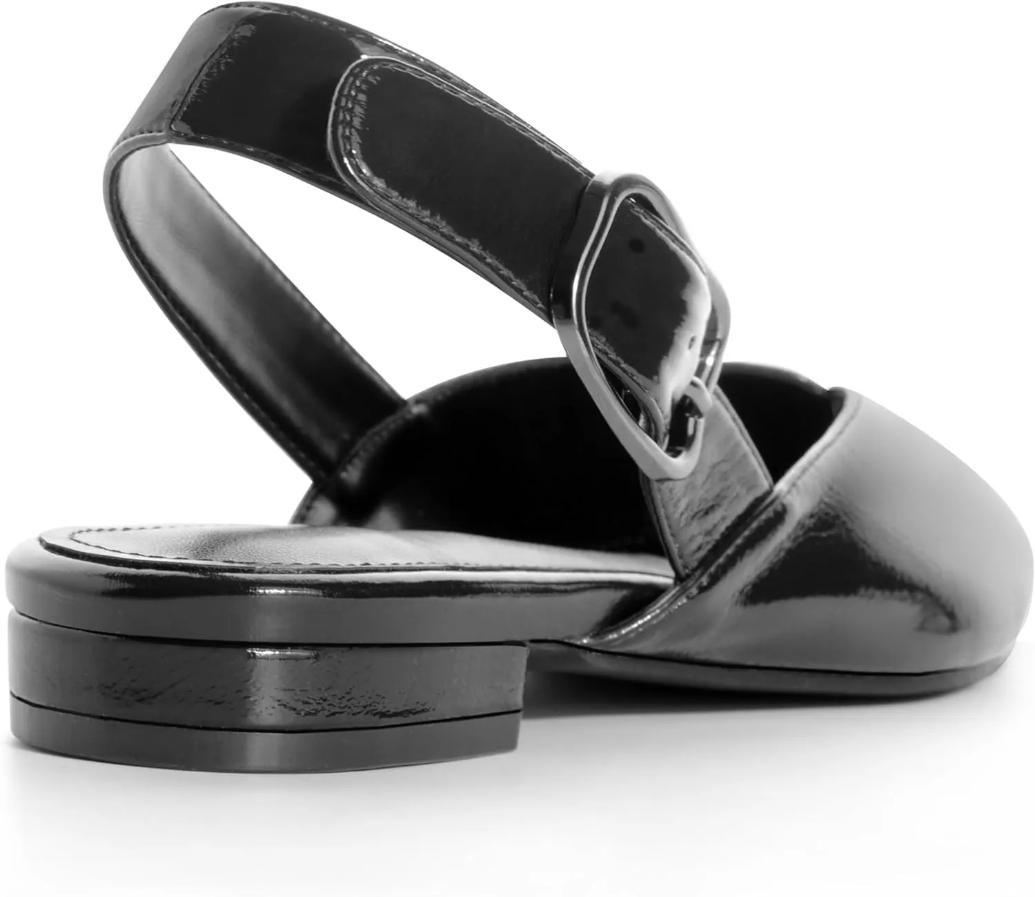 White Slingback Flat Shoes for Women Pointed Toe Adjustable Buckle Flat Mule Sandals Casual Comfortable Office Dressy Shoes