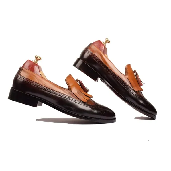 Wingtip Tassel Dark Brown Leather Loafer