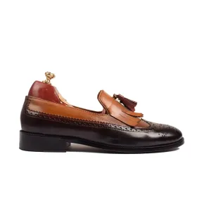 Wingtip Tassel Dark Brown Leather Loafer