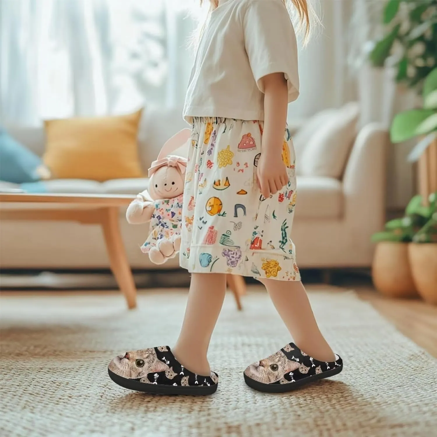 Winter Fuzzy Slippers for Kids, Soft Comfy House Slippers for Bedroom, Closed Toe Anti-Skid Scuff Slippers