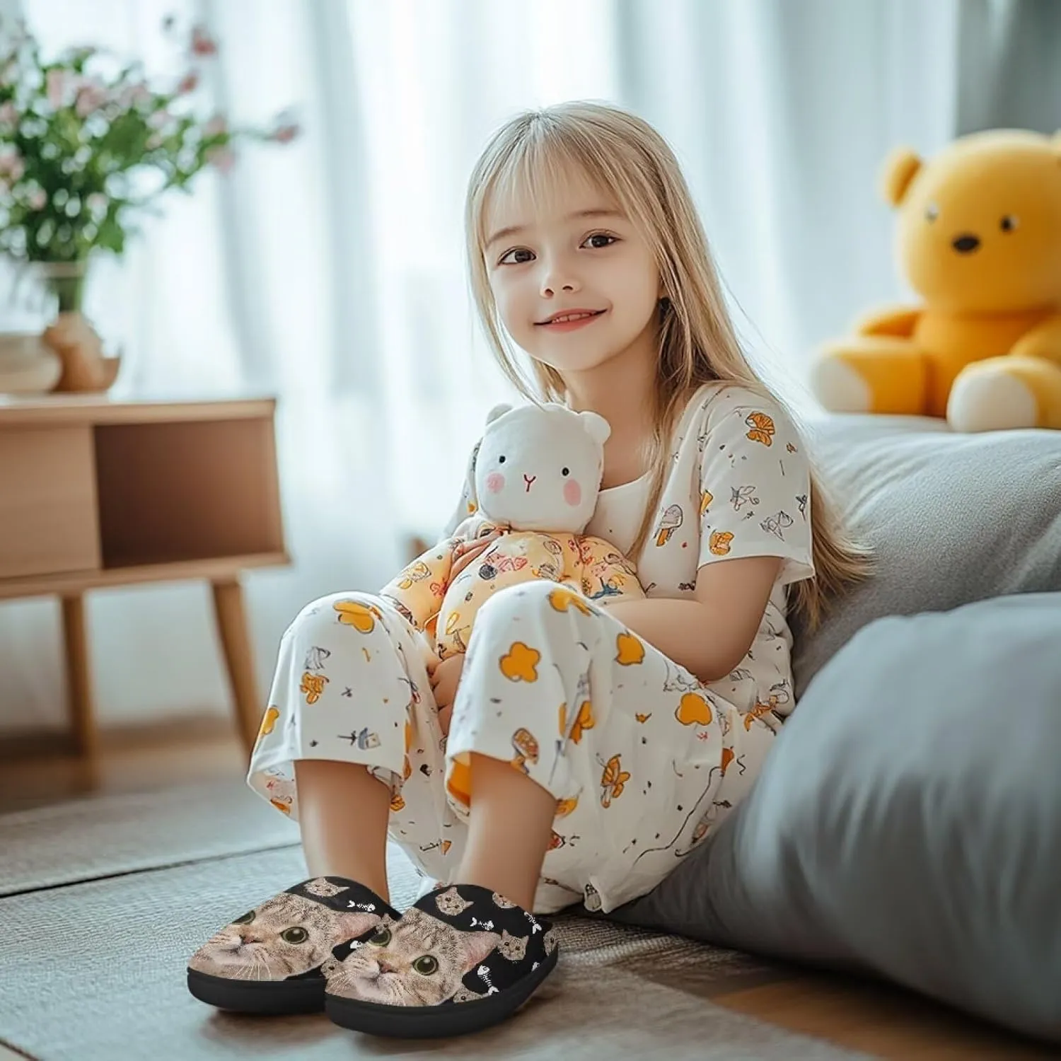 Winter Fuzzy Slippers for Kids, Soft Comfy House Slippers for Bedroom, Closed Toe Anti-Skid Scuff Slippers
