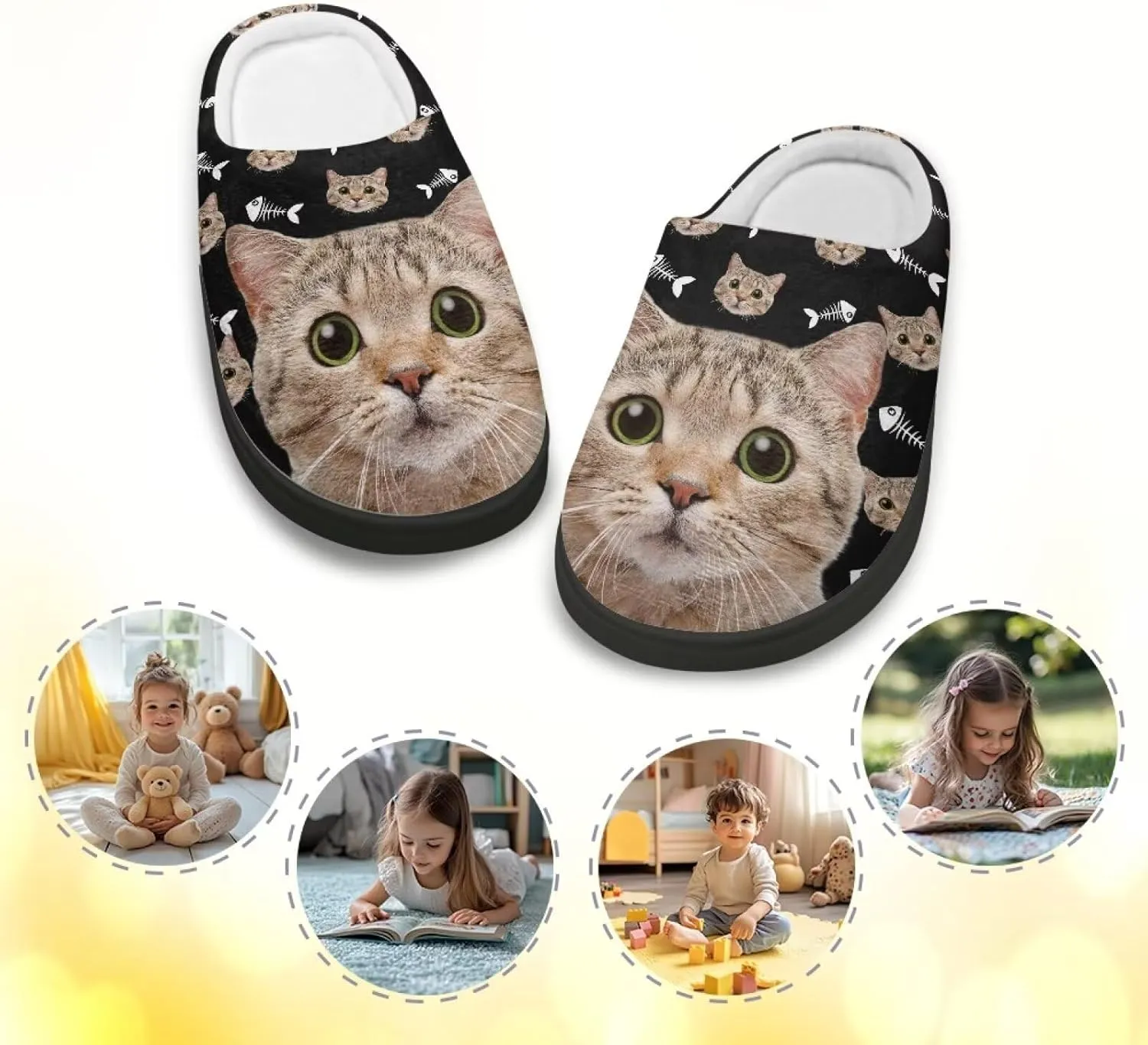 Winter Fuzzy Slippers for Kids, Soft Comfy House Slippers for Bedroom, Closed Toe Anti-Skid Scuff Slippers