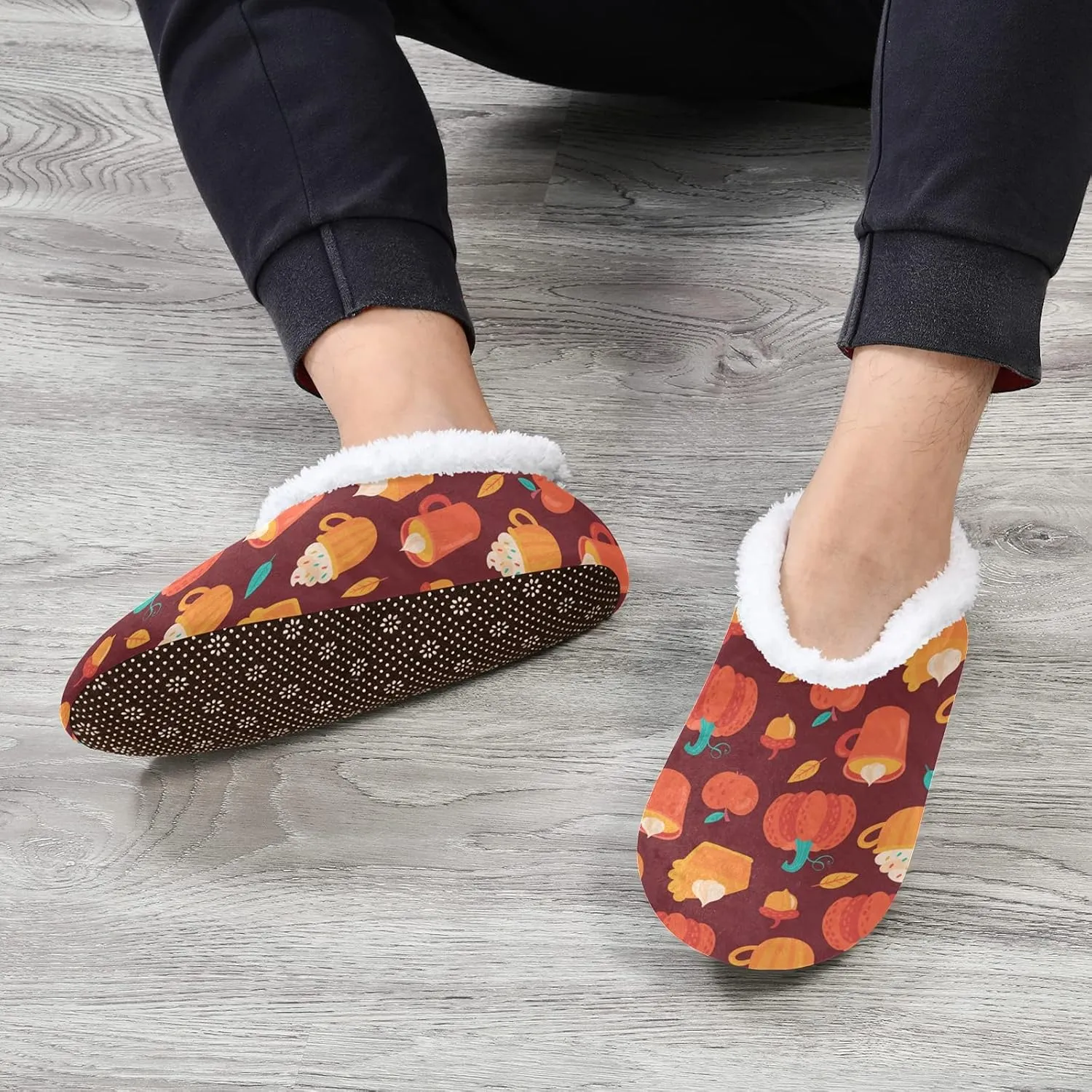 Winter House Slippers for Women/Men with Happy Thanksgiving Day Pattern Element Cozy Fleece Slippers