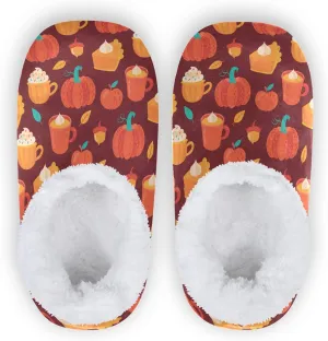 Winter House Slippers for Women/Men with Happy Thanksgiving Day Pattern Element Cozy Fleece Slippers