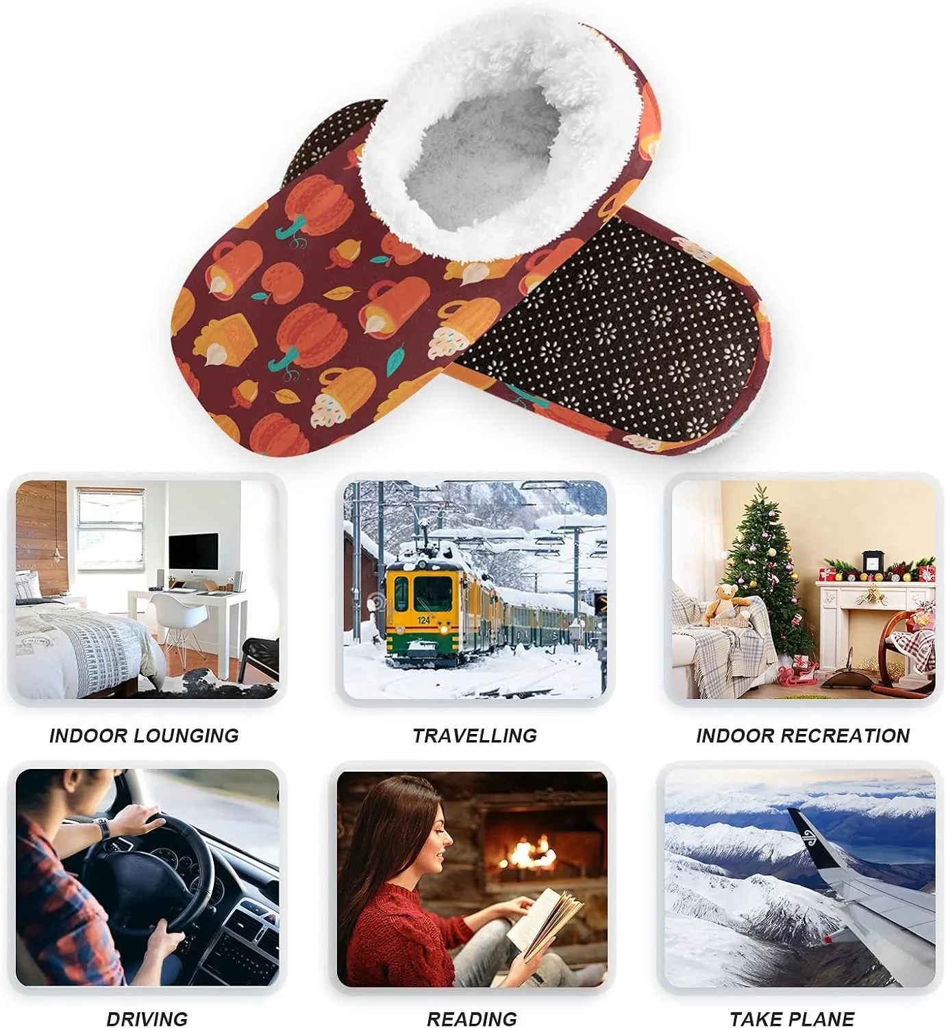 Winter House Slippers for Women/Men with Happy Thanksgiving Day Pattern Element Cozy Fleece Slippers