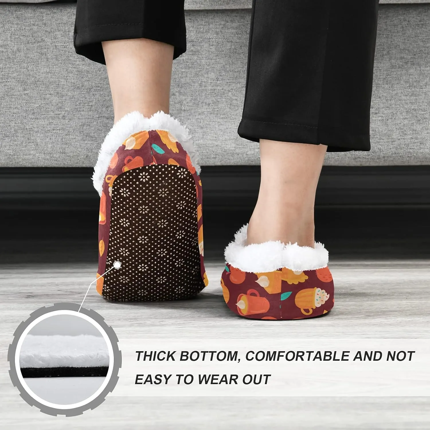 Winter House Slippers for Women/Men with Happy Thanksgiving Day Pattern Element Cozy Fleece Slippers