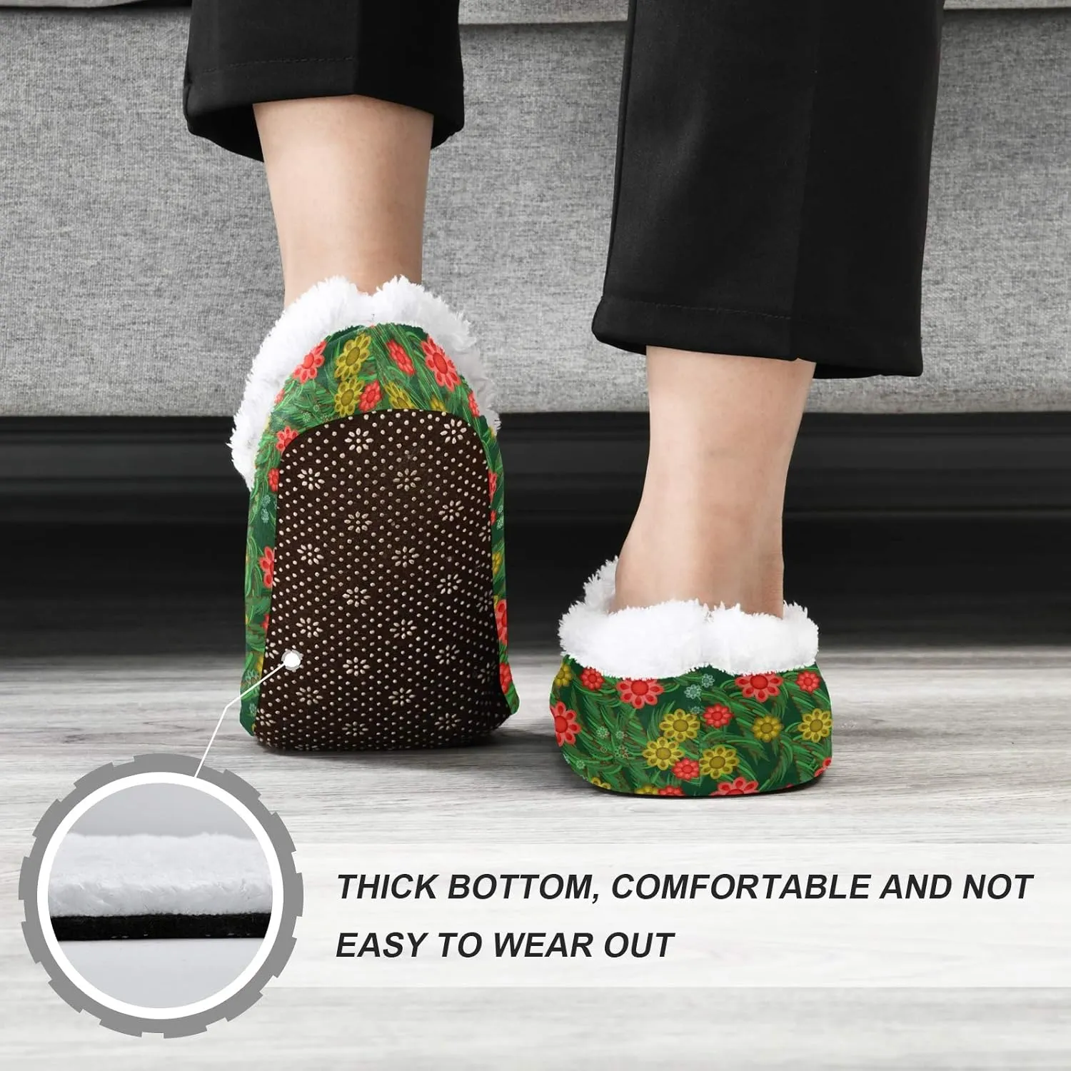 Winter House Slippers for Women/Men with Seamless Clover Element Cozy Fleece Slippers