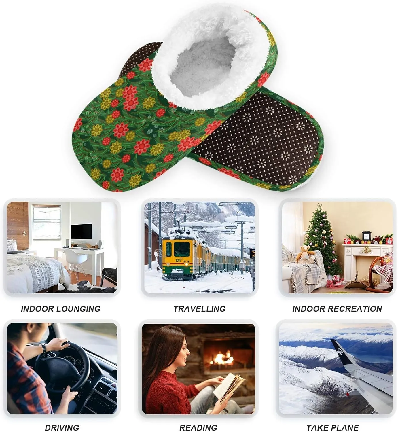 Winter House Slippers for Women/Men with Seamless Clover Element Cozy Fleece Slippers